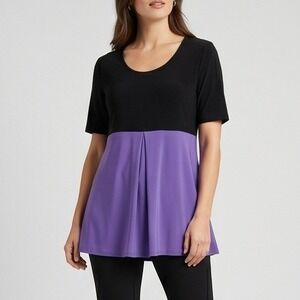 Citiknits L Vintage Colorblock‎ Tunic Top Black Purple Short Sleeve Large USA